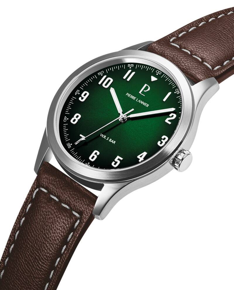 Montre Analogique PIERRE LANNIER Aviateur bracelet cuir marron