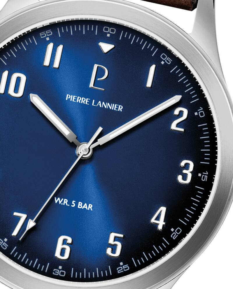 Montre Analogique PIERRE LANNIER Collection AVIATEUR bracelet cuir marron
