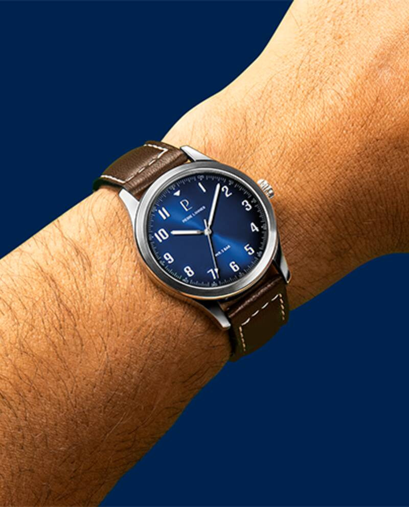 Montre Analogique PIERRE LANNIER Collection AVIATEUR bracelet cuir marron