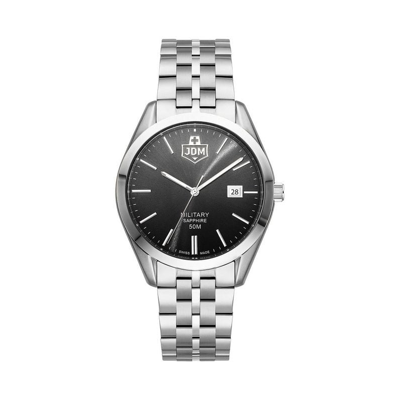 Packshot de la Montre Analogique JDM MILITARY Collection Interlaken Bracelet acier argenté