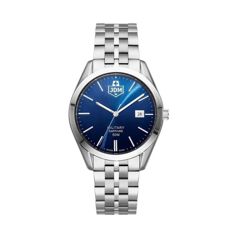 Packshot de la Montre Analogique JDM MILITARY Collection Interlaken Gents bracelet acier argenté sur