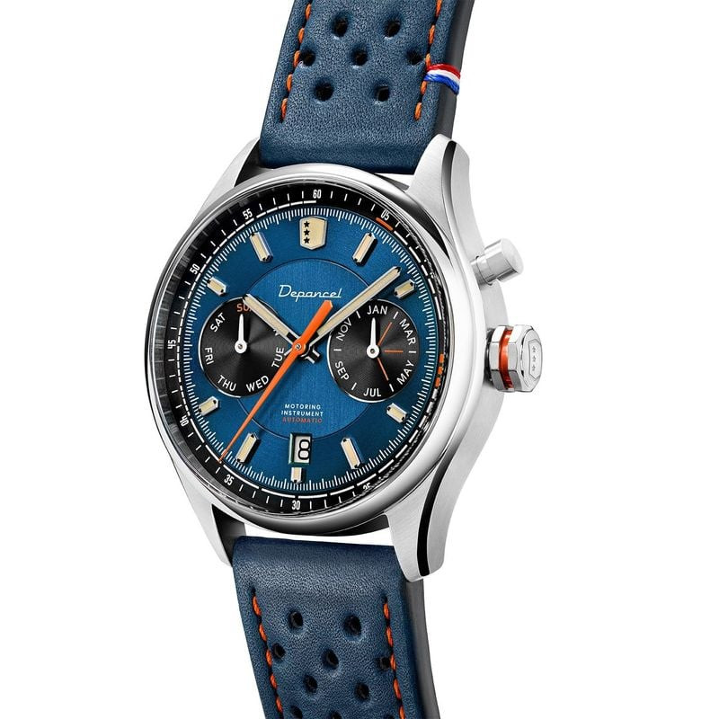 Montre automatique Depancel Allure Autosport Blue avec cadran bleu, compteurs jour et mois et bracel