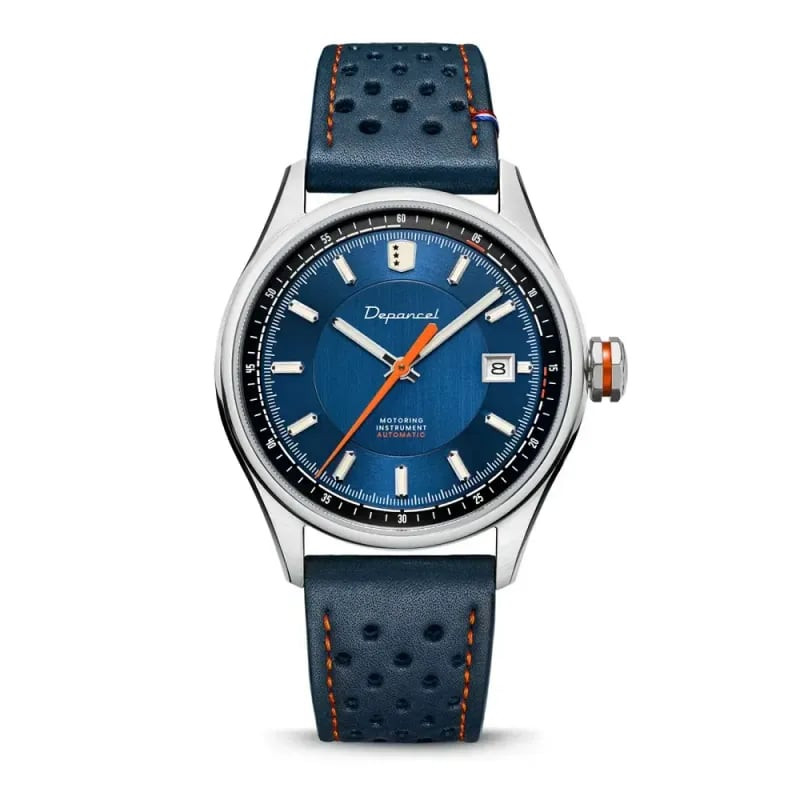 Montre automatique Depancel Allure Autosport Date Blue, cadran bleu, boîtier acier, bracelet cuir bl