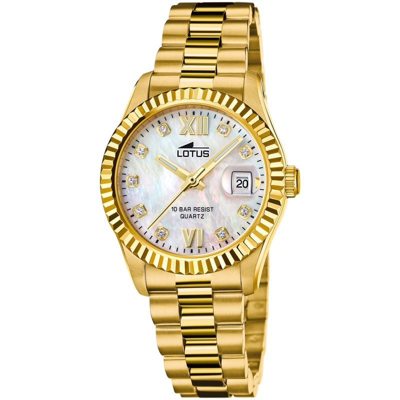 Packshot de la Montre Analogique LOTUS Collection Freedom Bracelet acier doré sur fond blanc