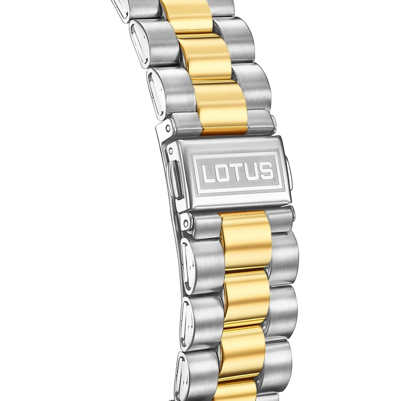 Détail de la Montre Analogique LOTUS Collection Freedom avec bracelet acier bicolore et cadran vert 