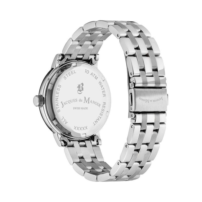 Fond de boîtier de la montre JDM Military Kilo gravé en acier inoxydable, mentions Swiss Made et éta