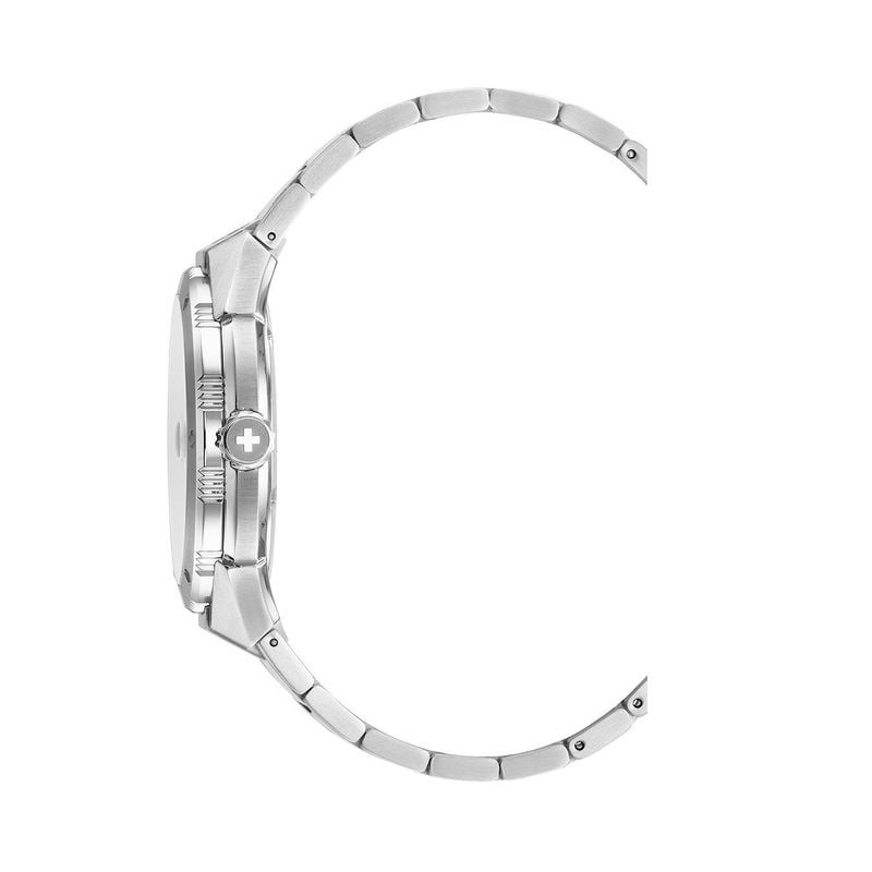 Profil latéral de la montre JDM Military Chopper : boîtier acier 44,5 mm, couronne et bracelet en ac