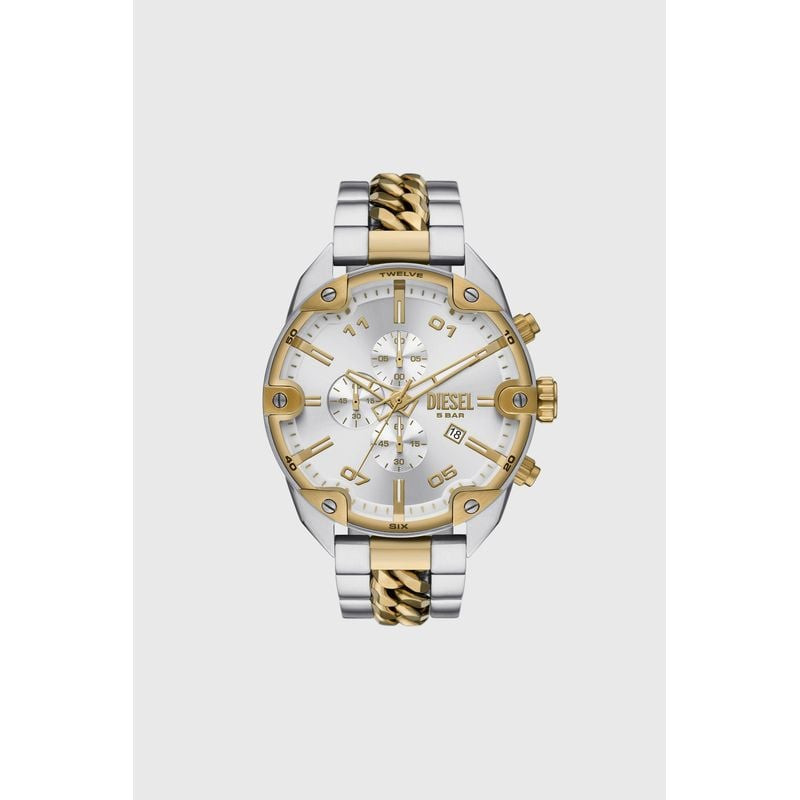 Montre Analogique DIESEL collection Spiked bracelet acier bicolore, packshot sur fond blanc