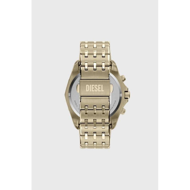 Packshot de la Montre Analogique DIESEL collection Stinger bracelet acier doré sur fond blanc.