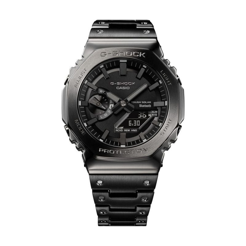 Montre Connectée G-SHOCK Collection 2100 bracelet acier noir, packshot sur fond blanc