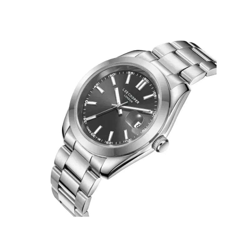 Montre Analogique LEE COOPER bracelet acier argenté : packshot du cadran gris soleillé et boîtier 41