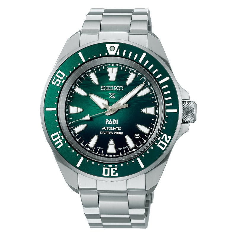 Montre de plongée Seiko Prospex Samurai PADI Édition Spéciale, cadran vert dégradé, bracelet acier