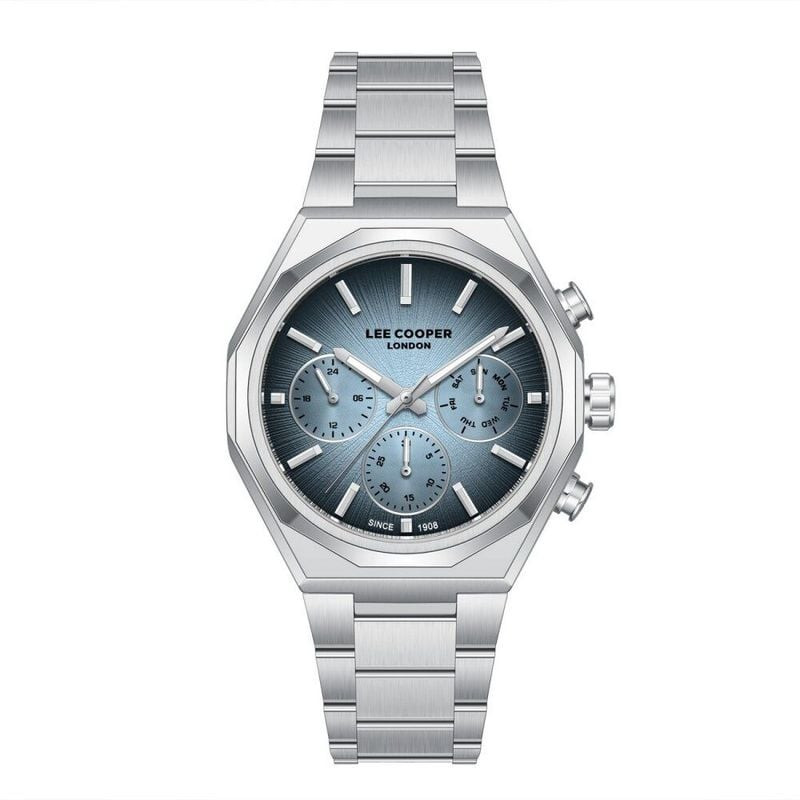 Montre Analogique LEE COOPER collection Norton bracelet acier argenté, packshot sur fond blanc