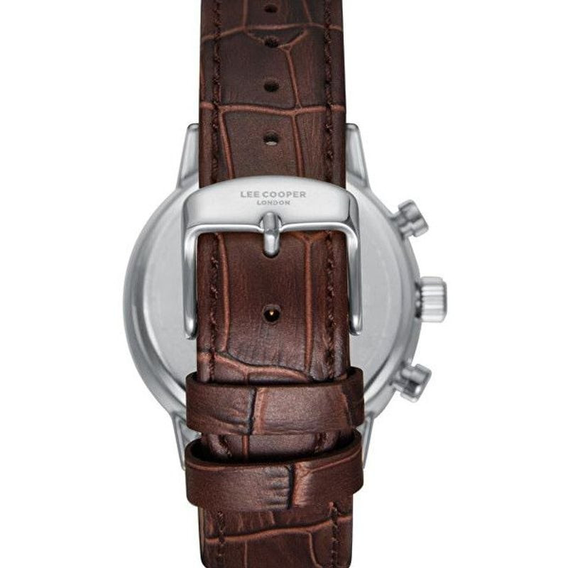 Fond de boîtier en acier inoxydable de la montre Lee Cooper gravé du logo, avec bracelet en cuir mar