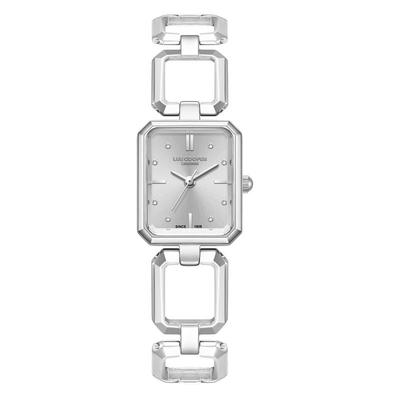Montre femme Lee Cooper Darcy argentée à boîtier rectangulaire facetté et bracelet à maillons métall