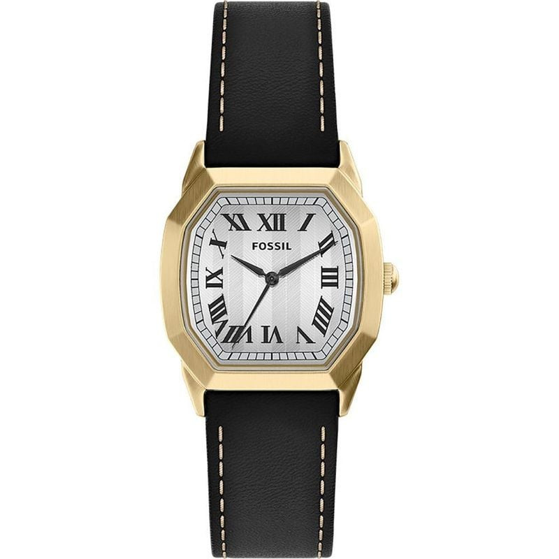 Packshot de face de la montre homme Fossil Harlow FS6215 avec boîtier octogonal doré et bracelet en 