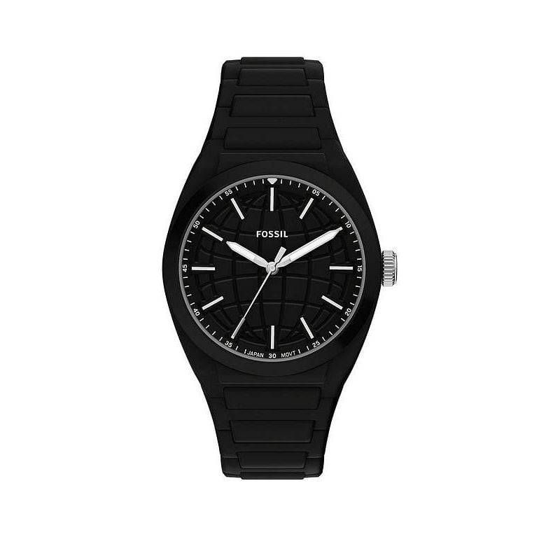 Montre Analogique FOSSIL Collection Everett bracelet silicone noir, packshot fond blanc