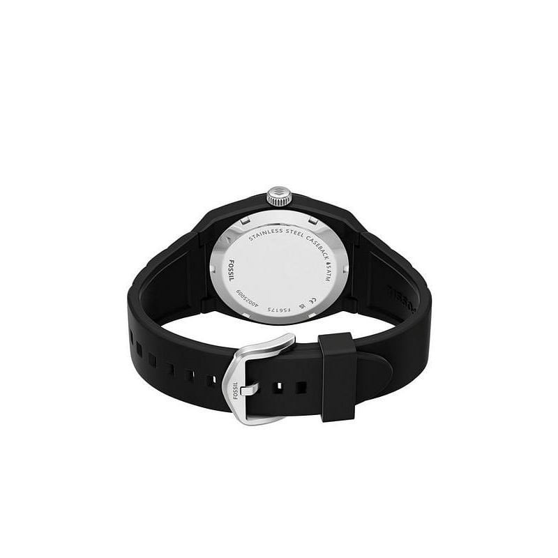 Détail du cadran noir mat et du bracelet silicone de la Montre Analogique FOSSIL Collection Everett 