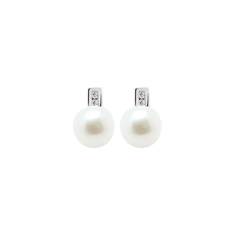 Carador - Boucles d'oreilles Perle et Or blanc 375/000 et Oxyde de Zirconium MBO27979-02