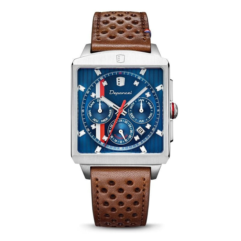 Packshot de la montre automatique Depancel Série R01 Blue avec cadran bleu, boîtier acier et bracele