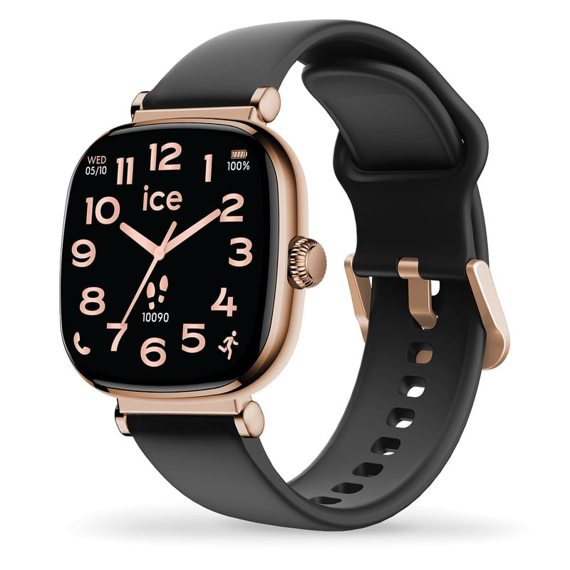 Montre connectée ICE smart SQ 2.0 Rose-Gold Black, bracelet silicone noir, boucle et couronne or ros