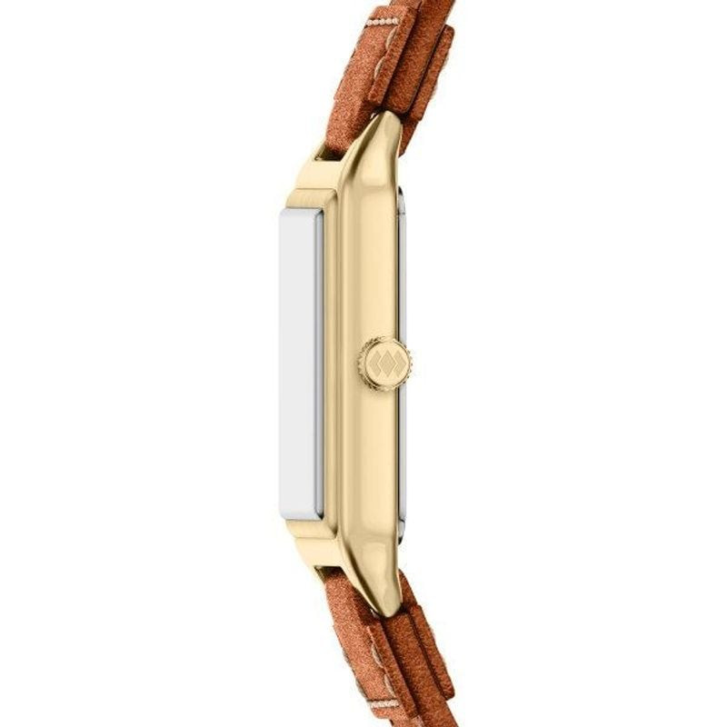 Détail de la Montre Analogique FOSSIL Collection Raquel avec bracelet en cuir marron et boîtier doré