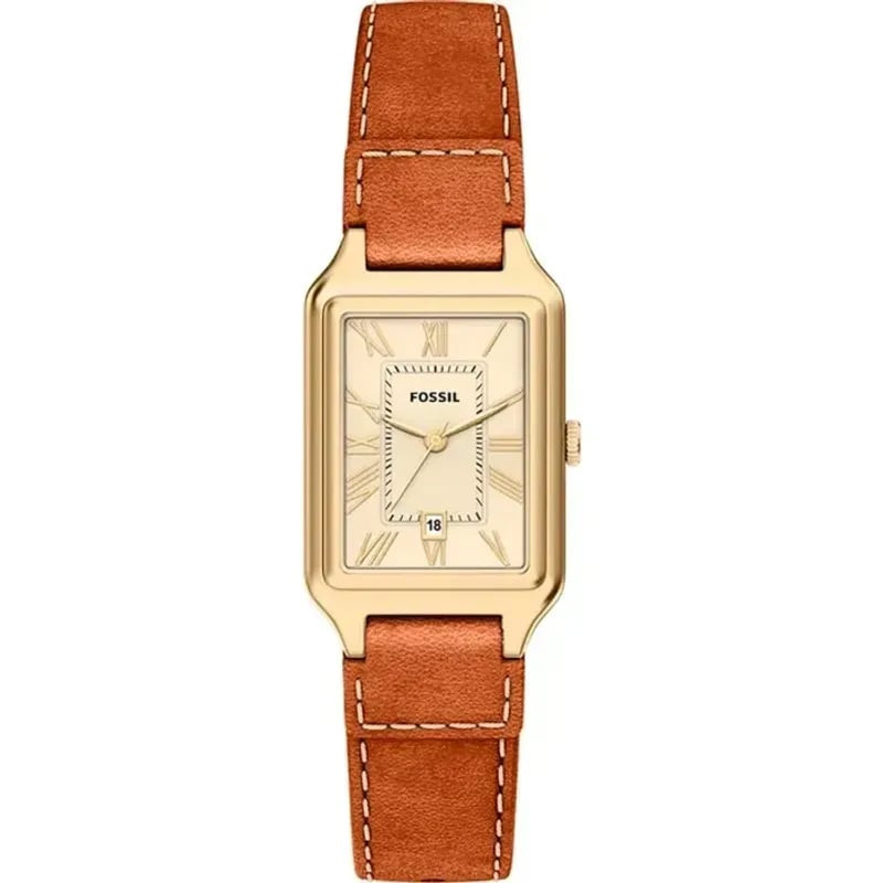 Packshot de la Montre Analogique FOSSIL Collection Raquel bracelet cuir marron sur fond blanc