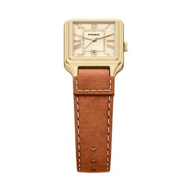 Vue détaillée de la Montre Analogique FOSSIL Collection Raquel bracelet cuir marron, cadran crème et