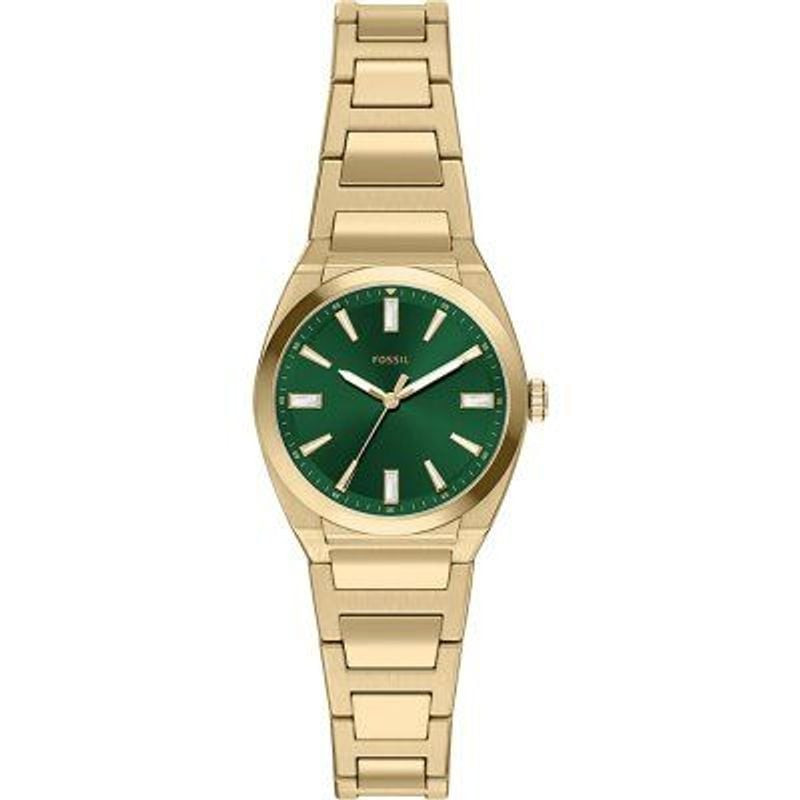 Montre Analogique FOSSIL Collection Everett bracelet acier doré sur fond blanc