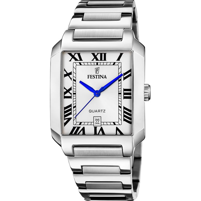 Packshot de la Montre Analogique FESTINA Collection On The Square Bracelet Acier Argenté sur fond bl