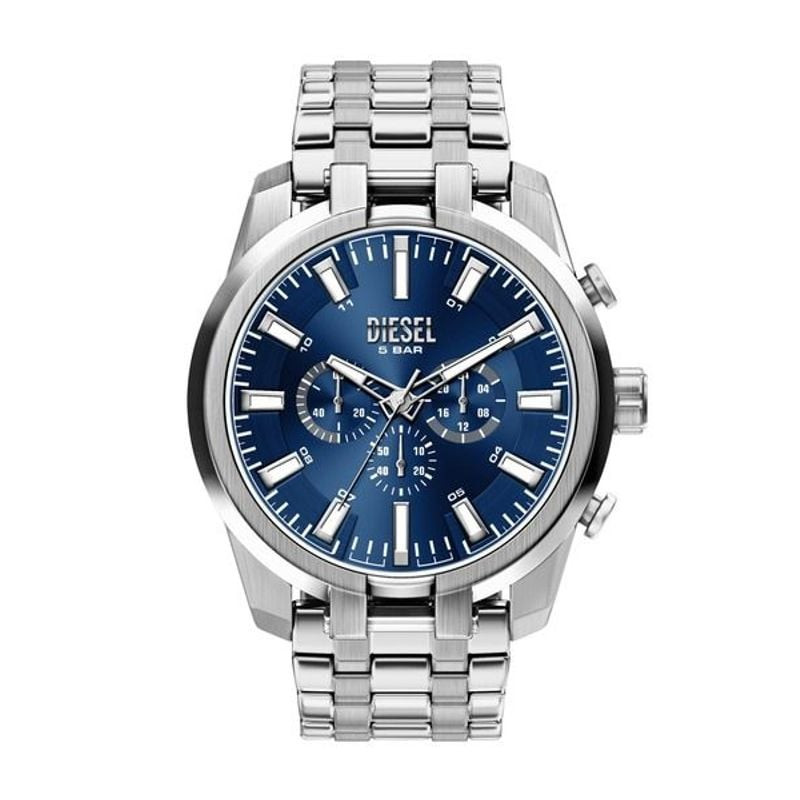 Montre chronographe Diesel Split DZ4730 en acier inoxydable argenté avec cadran bleu marine effet su