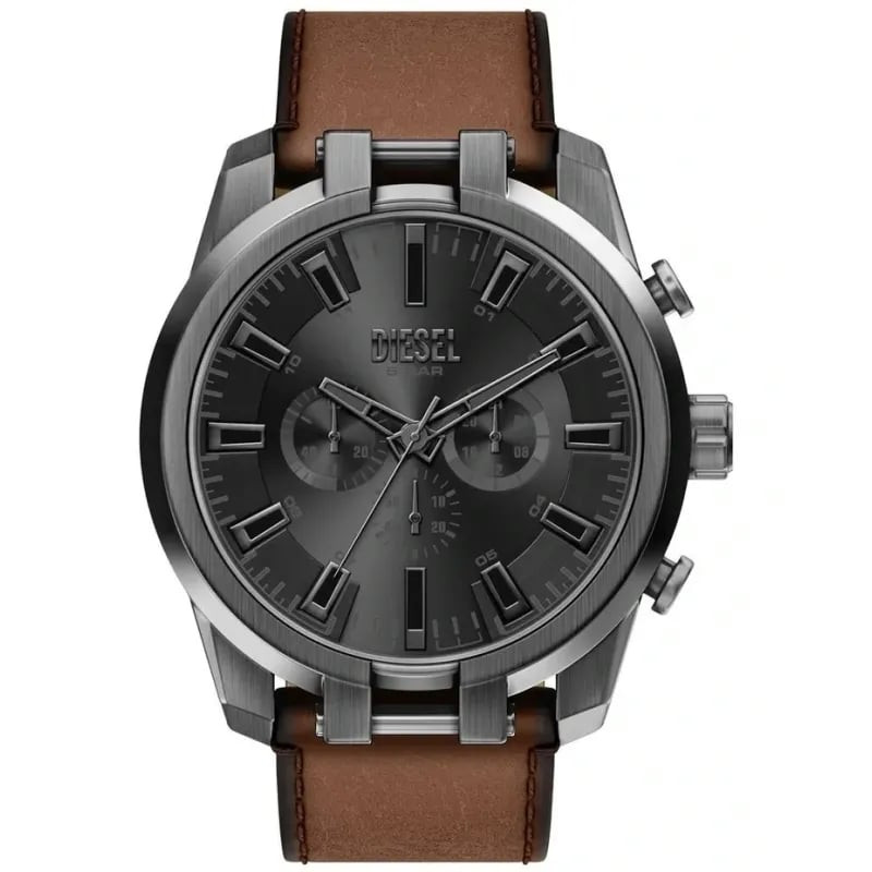 Montre chronographe homme Diesel Split DZ4729, cadran gris foncé, boîtier en acier inoxydable argent