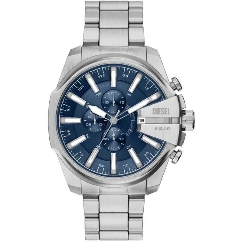 Montre Analogique DIESEL Collection Mega Chief Slim bracelet acier argenté, packshot sur fond neutre