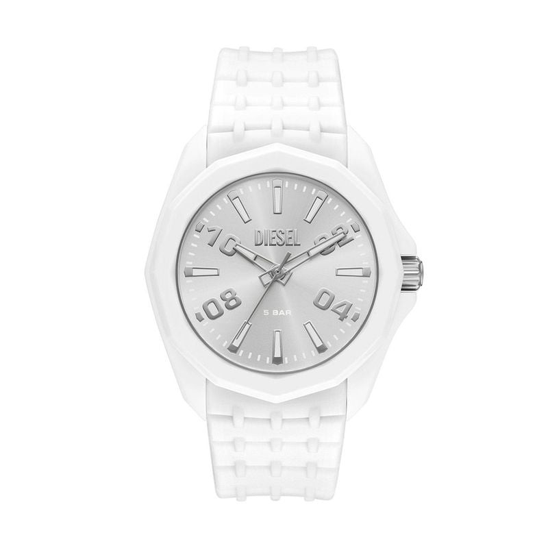 Packshot de la Montre Analogique DIESEL Collection Stinger bracelet silicone blanc