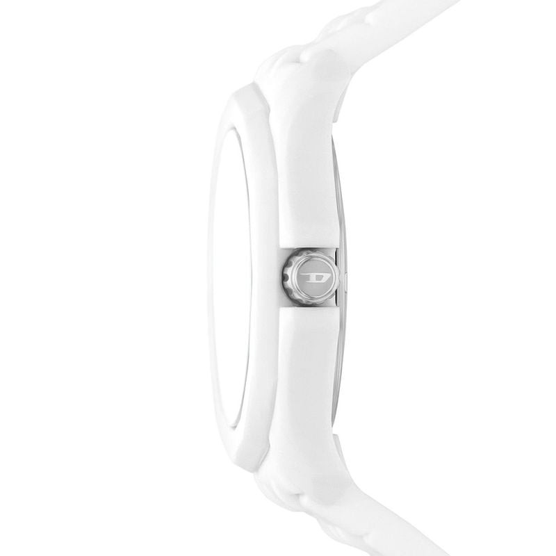 Vue détaillée de la Montre Analogique DIESEL Collection Stinger bracelet silicone blanc