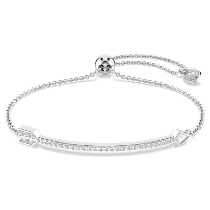 Bracelet Swarovski Idyllia flèche à plat, chaîne plaquée rhodium, cristaux clairs et fermoir couliss
