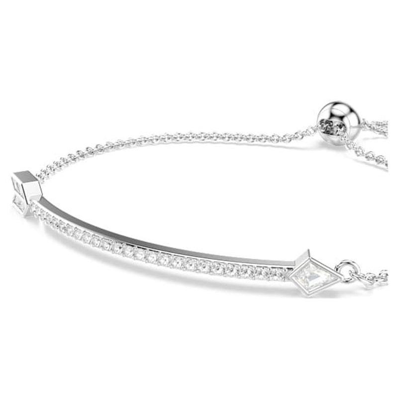 Détail du motif flèche du bracelet Swarovski Idyllia, barre en plaqué rhodium sertie de cristaux cla
