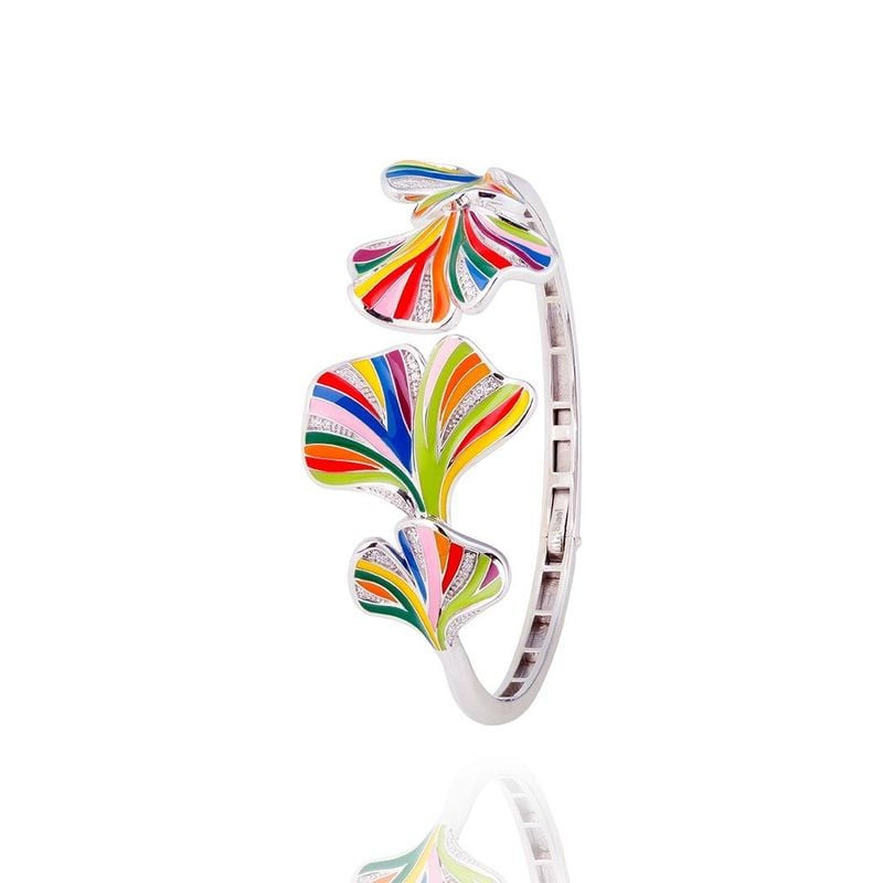 Bracelet Una Storia Jonc Ginkgo Argent Rhodié Argenté, packshot sur fond blanc