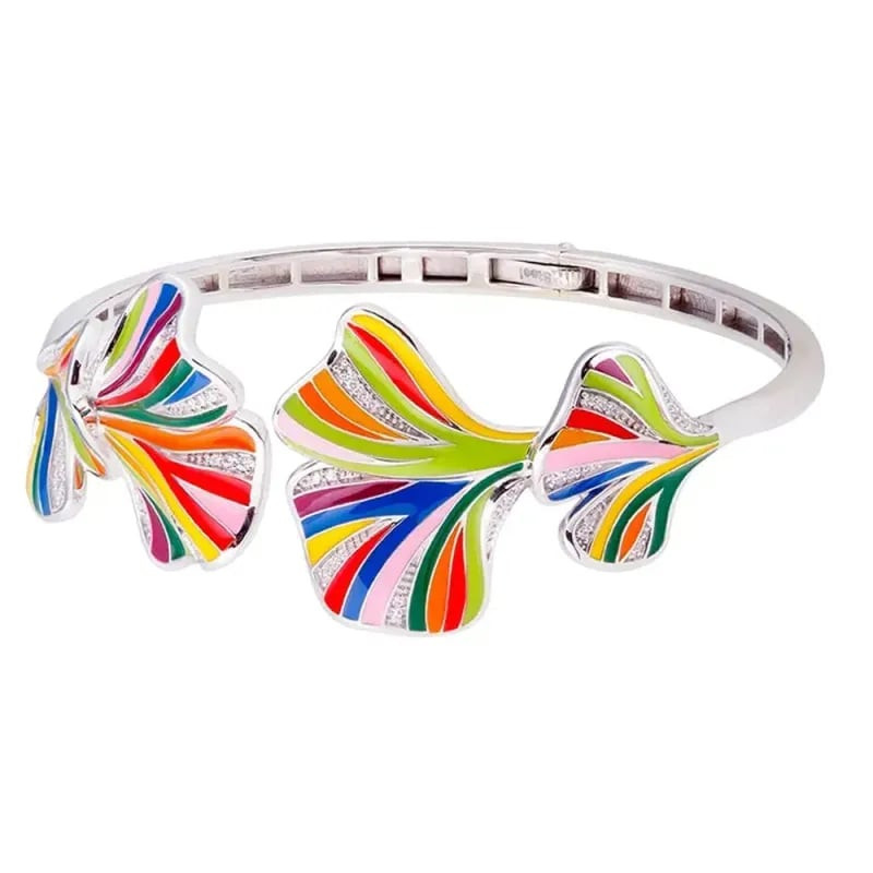 Bracelet Una Storia Jonc Ginkgo Argent Rhodié Argenté, packshot sur fond blanc.