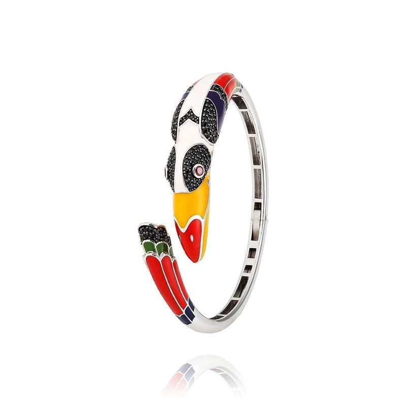 Bracelet Una Storia Jonc Toucan Argent Rhodié en argent 925 rhodié, motif toucan laqué à la main