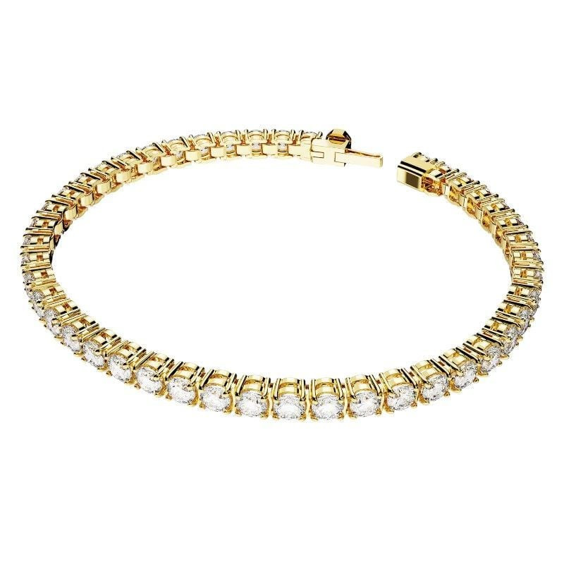 Bracelet tennis Matrix Swarovski doré blanc, packshot avec cristaux blancs et monture plaquée or.
