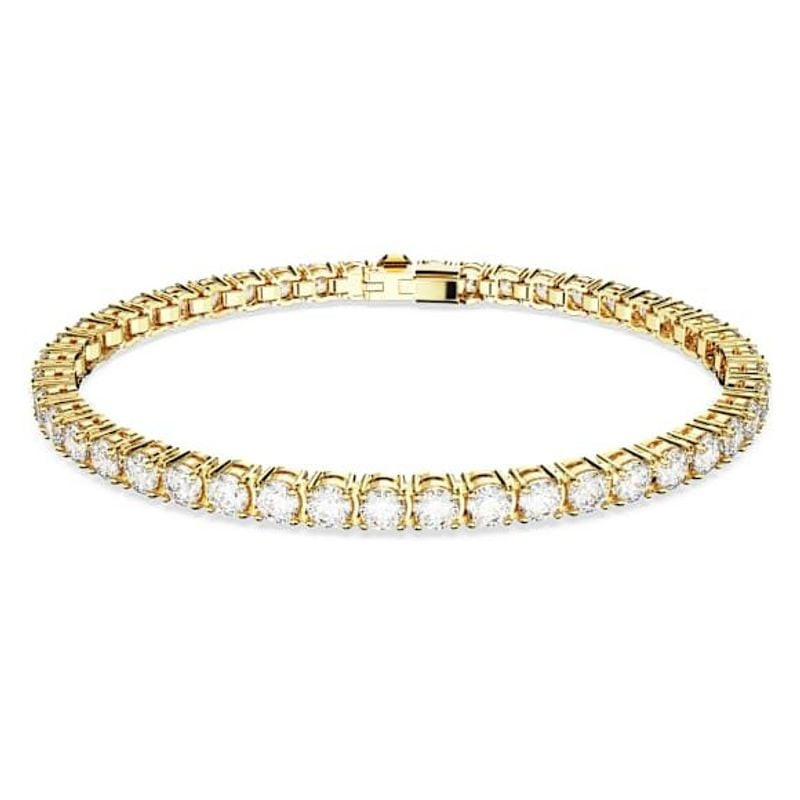 Bracelet tennis Matrix Swarovski doré blanc, packshot avec cristaux blancs et monture plaquée or 18