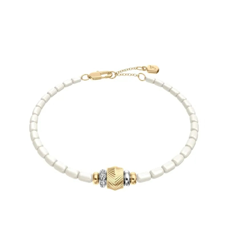 Packshot du bracelet Harlow FOSSIL en acier bicolore avec perles blanches