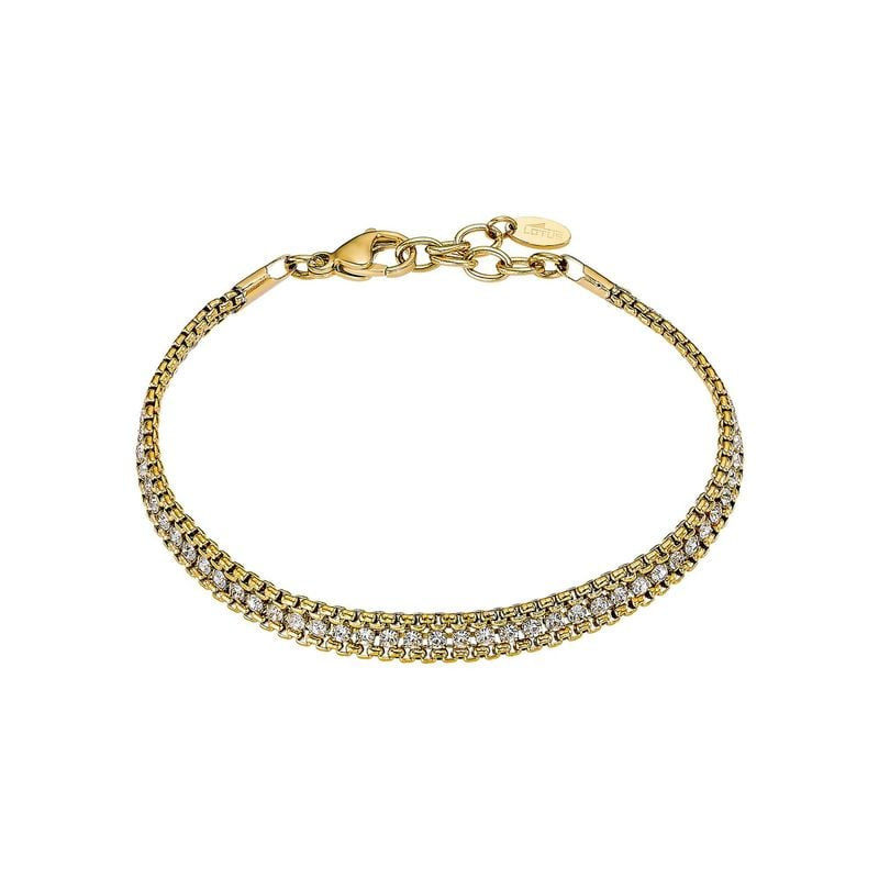 Bracelet Lotus Style Old Money en acier doré, cristaux transparents, fermoir mousqueton et breloque 