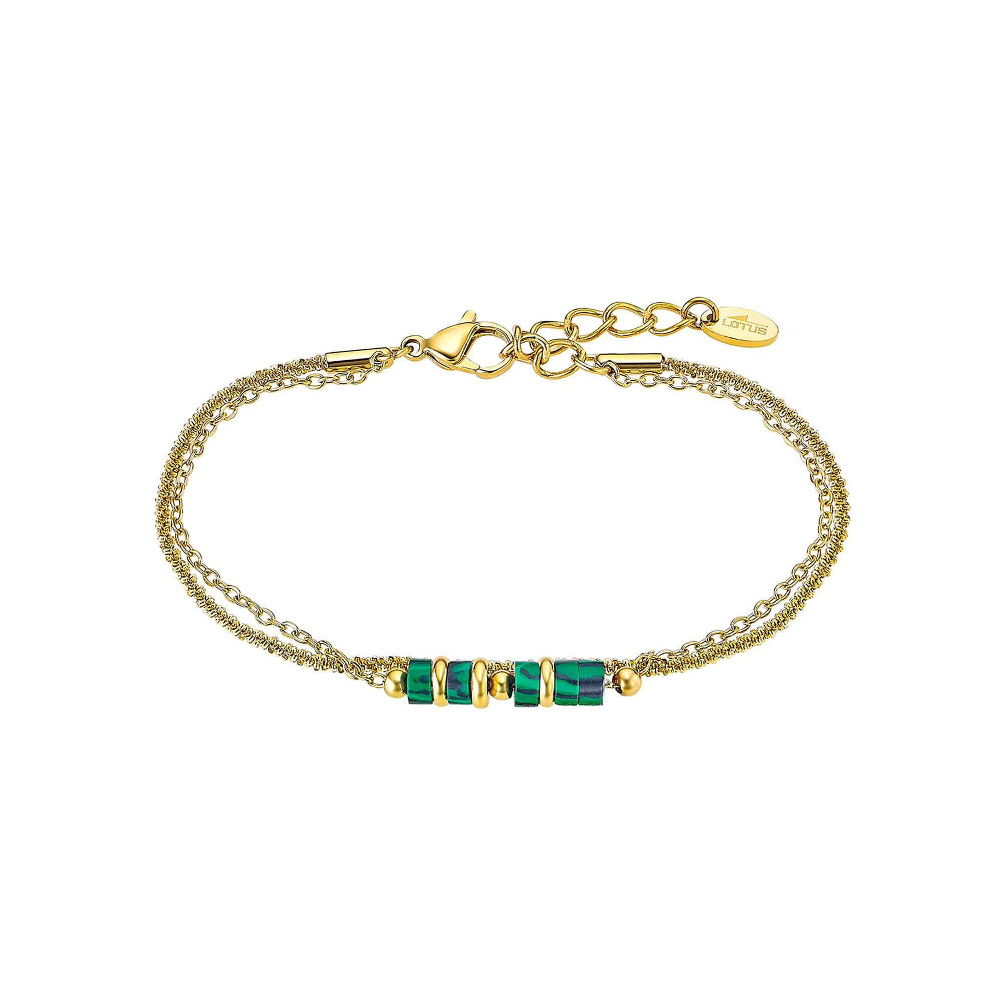 Bracelet LOTUS STYLE pierres vertes acier doré