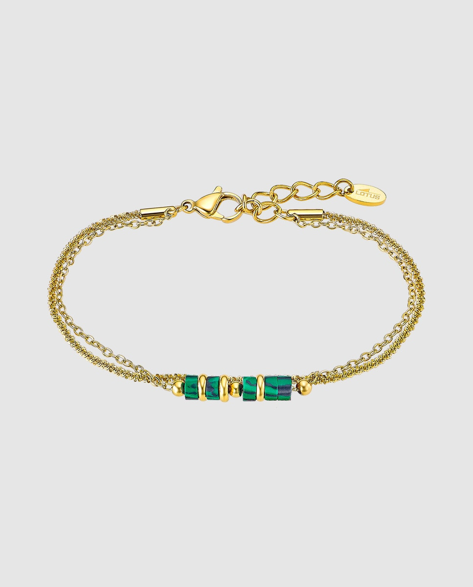 Bracelet LOTUS STYLE pierres vertes acier doré
