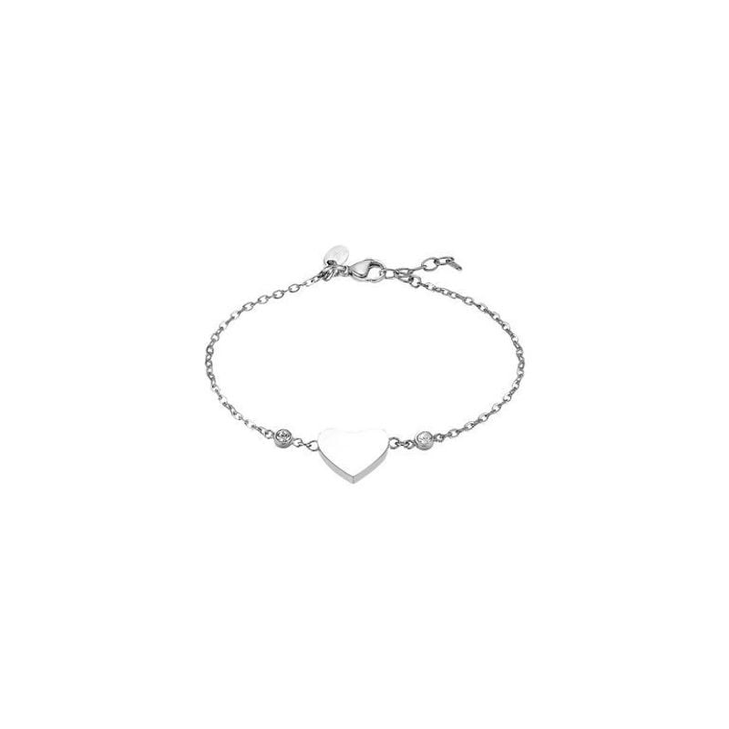 Bracelet femme Lotus Style Old Money en acier inoxydable poli avec breloque cœur, présenté en packsh