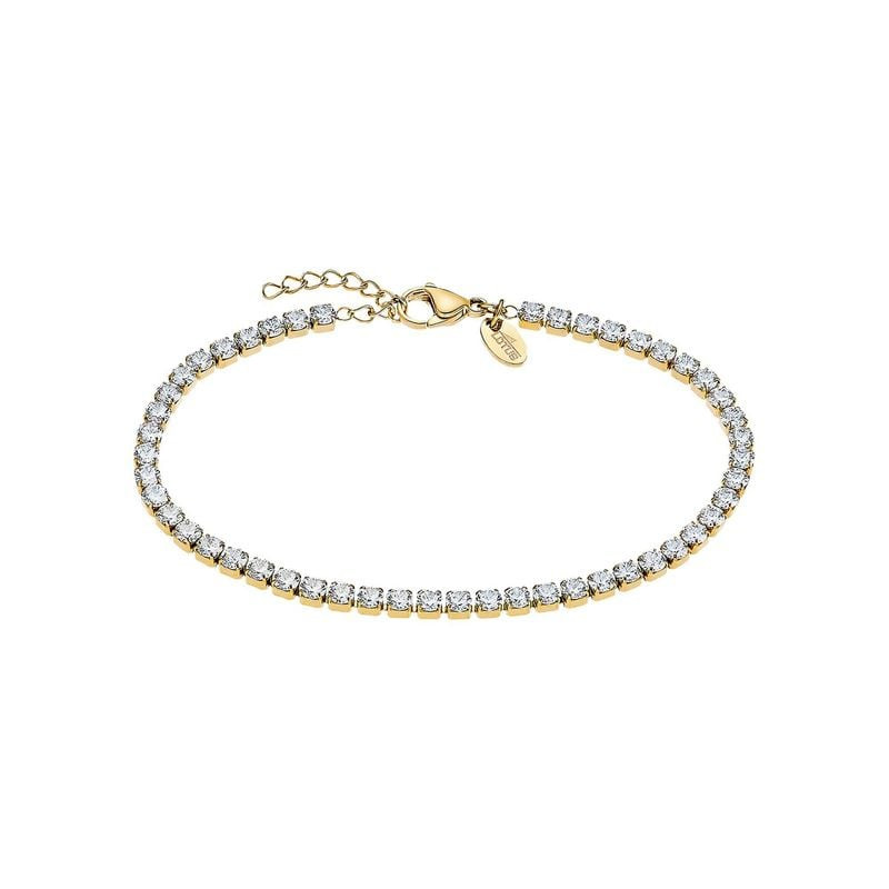 Bracelet maillons en acier inoxydable doré, oxydes de zirconium blancs, fermoir à mousqueton et brel