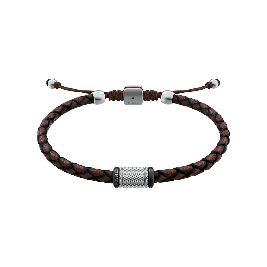 Bracelet Fossil Machine cuir marron bicolore coulissant