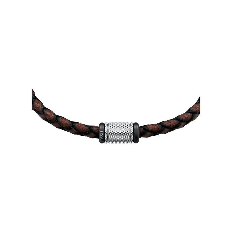 Détail du Bracelet Fossil Machine cuir marron bicolore coulissant avec fermoir coulissant et station